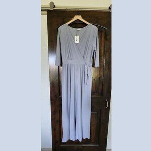 Petite Wide Leg Jumpsuit with 3/4 sleeves